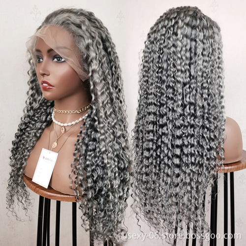 Pre plucked colored curly wigs transparent hd lace frontal grey wigs 100 human hair lace front brazilian gray human hair wigs